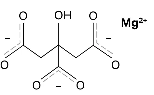 Chemical structure of a magnesium complex featuring hydroxyl and carboxylate groups. The molecule shows a central carbon with connected functional groups and a magnesium ion (Mg²⁺) represented to the right.